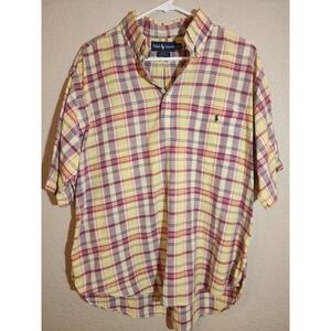 Ralph Lauren Men's Pullover Shirt, Size Large, Plaid, Short Sleeve, Light Weight